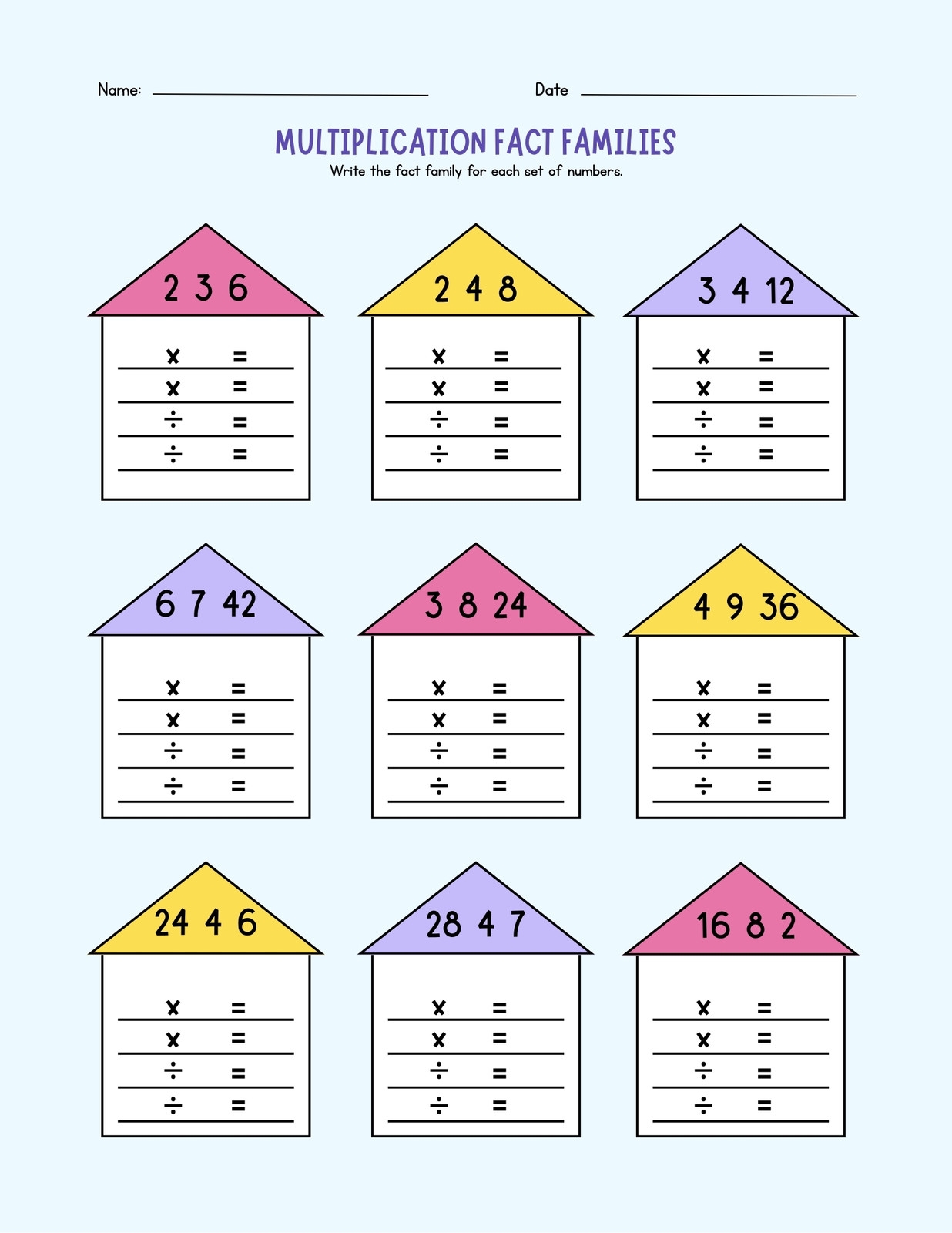 Free Printable Math Fact Sheets