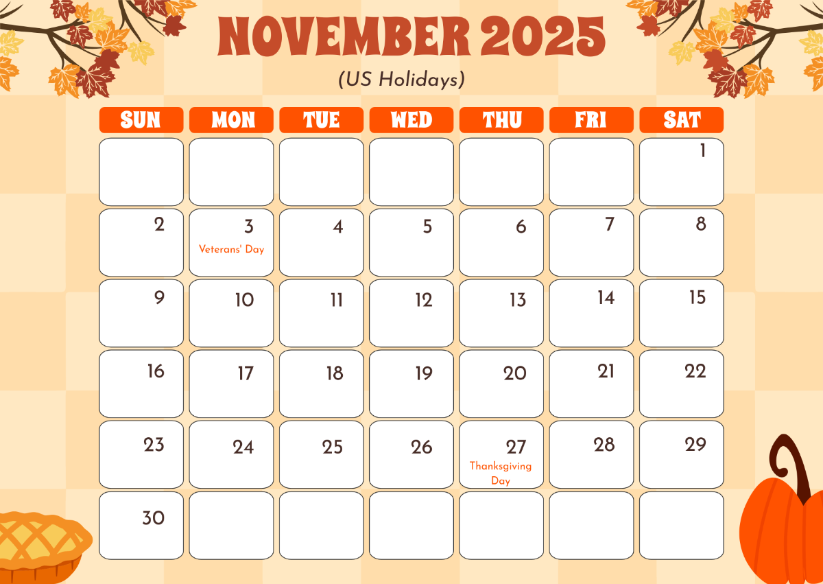 Free November 2025 Calendar With Holidays Template To Edit Online