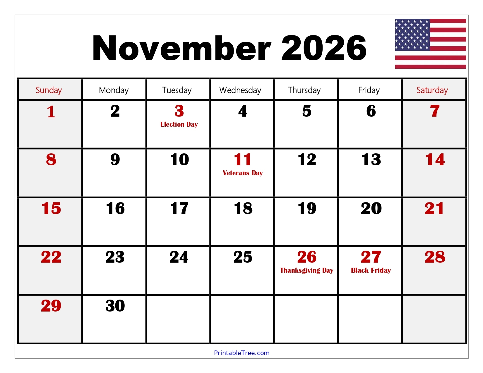 November 2026 Calendar Printable