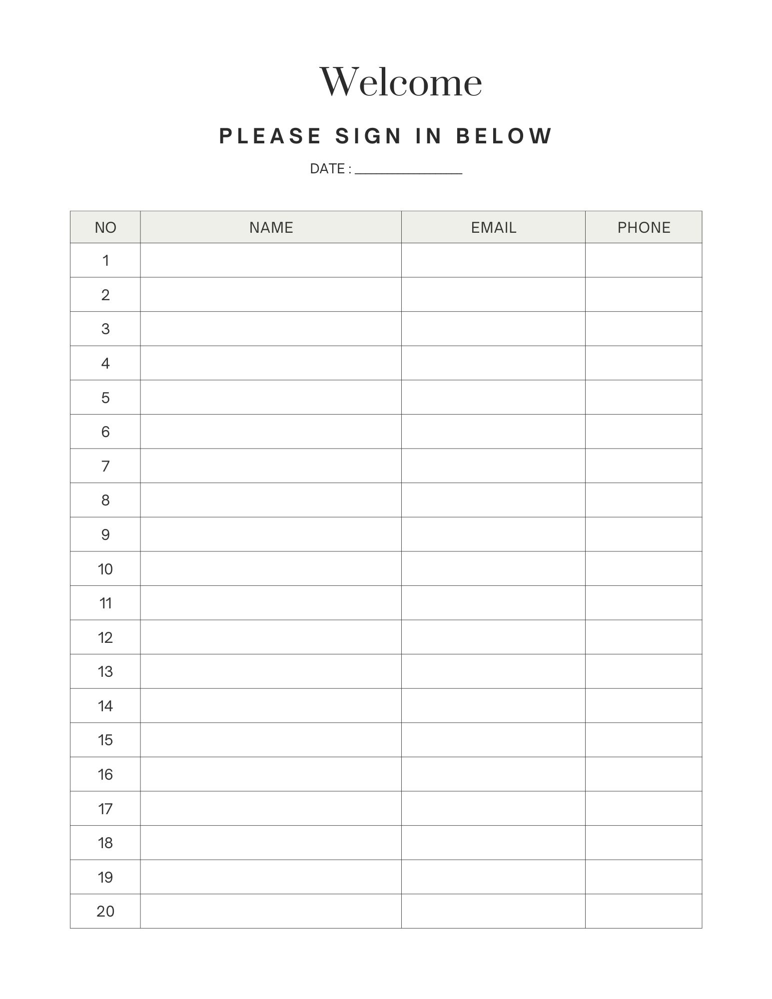 Free Open House Sign in Sheet Printable Download PDF 