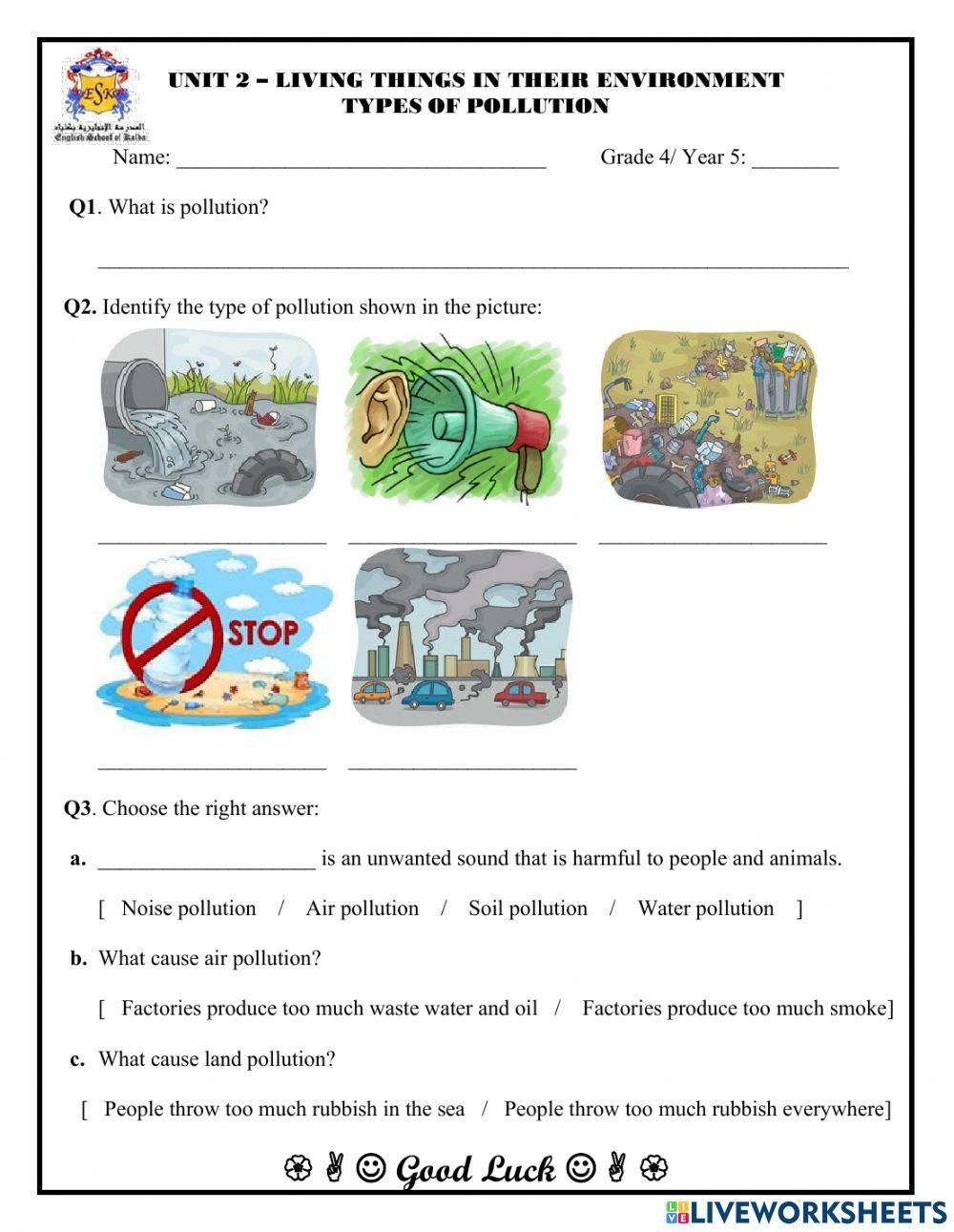 Free Printable Worksheets On Pollution