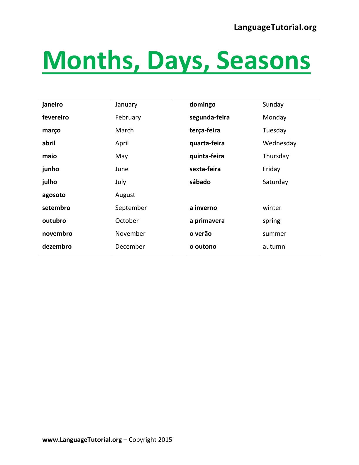 Printable Portuguese Worksheets For Beginners Pdf