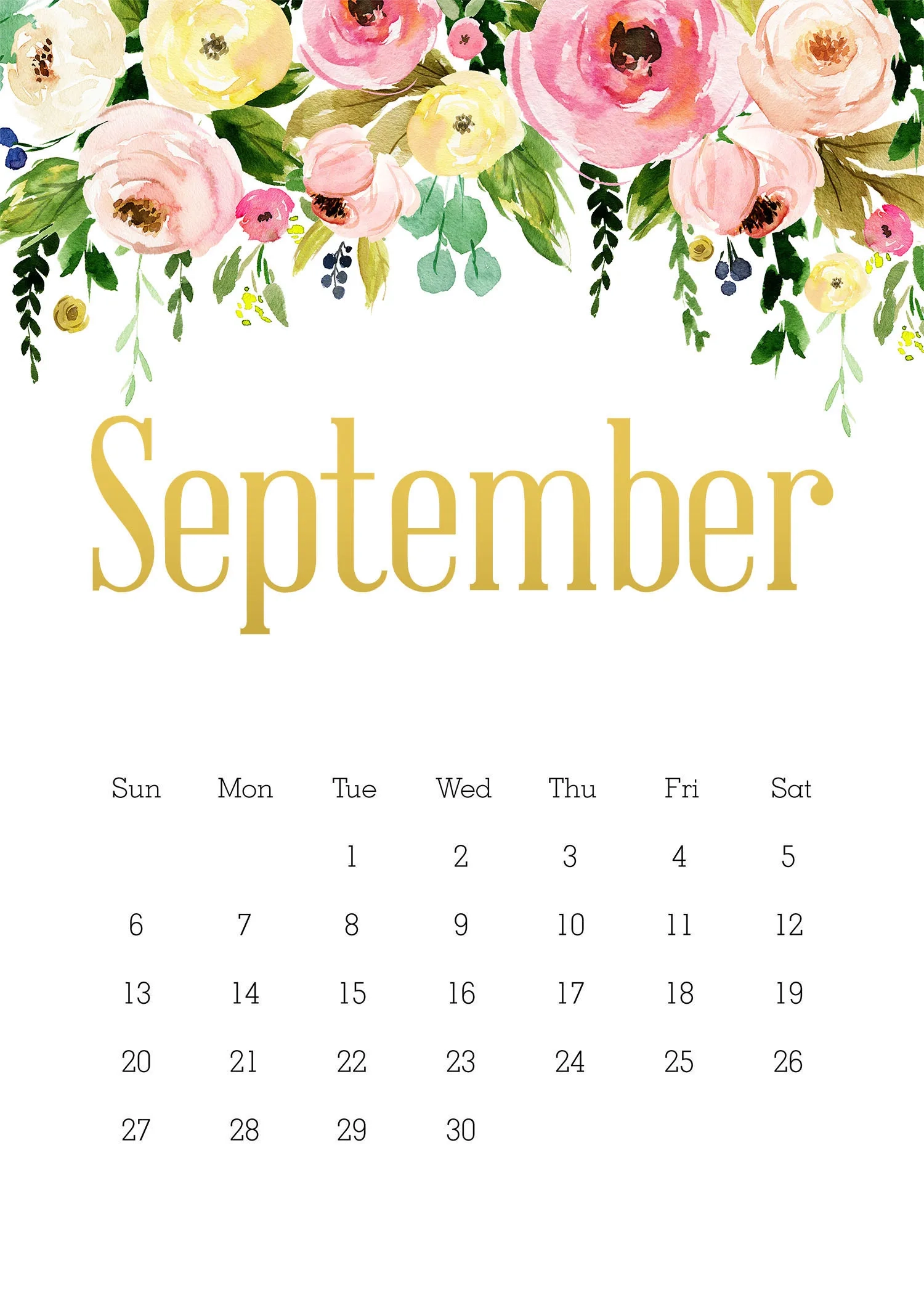 Free Printable 5×7 Calendar