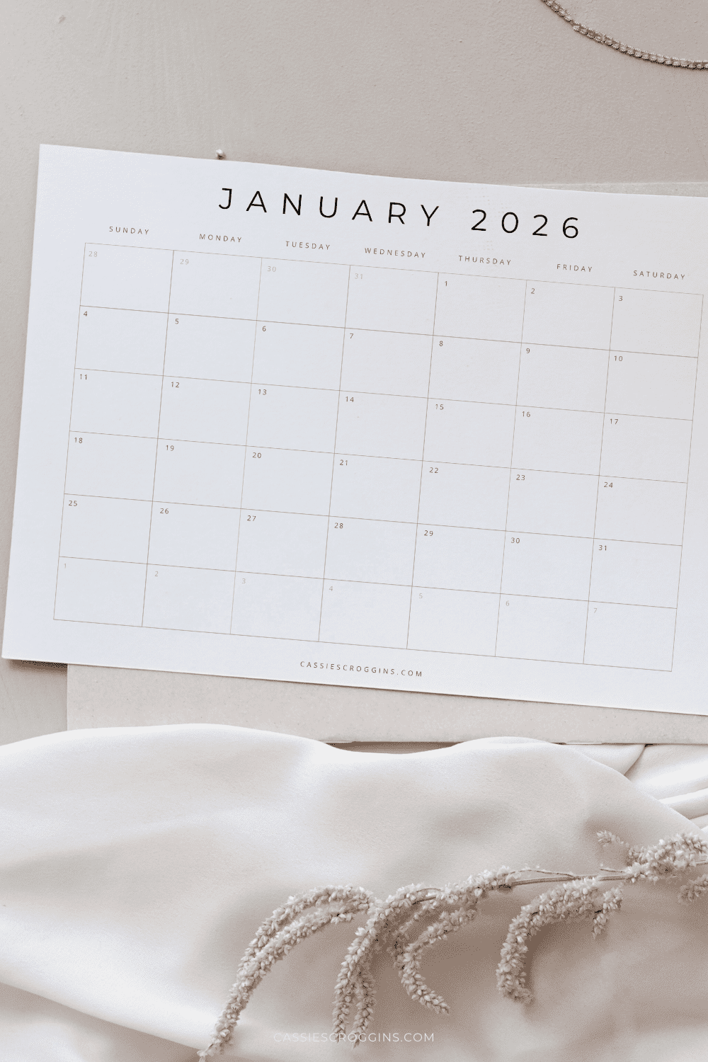 Free Printable Blank Monthly Calendar 2026