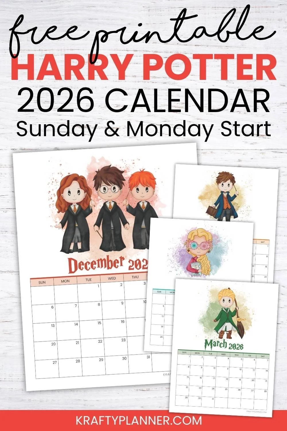 Free Printable 2026 Harry Potter Calendar Krafty Planner