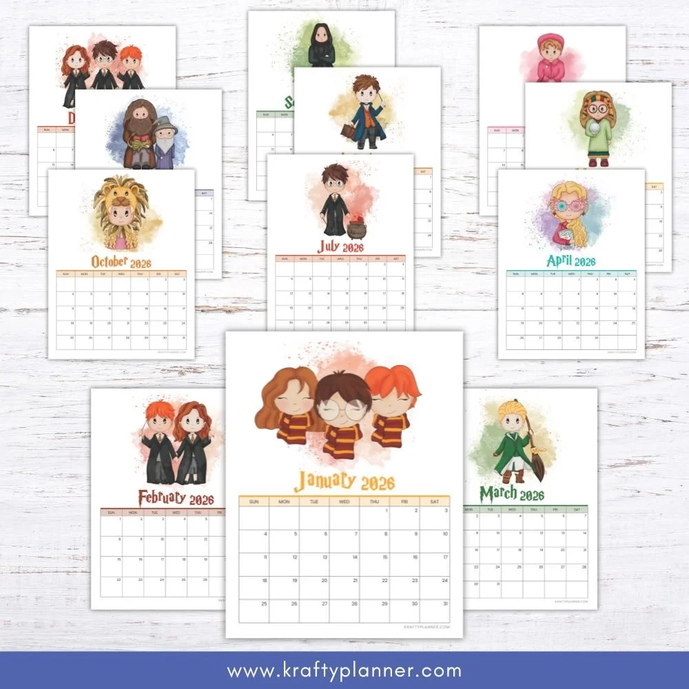 Free Printable 2026 Harry Potter Calendar Krafty Planner