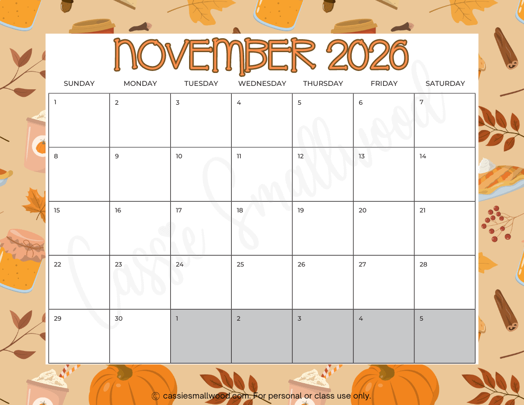 Free November 2026 Calendar Printable