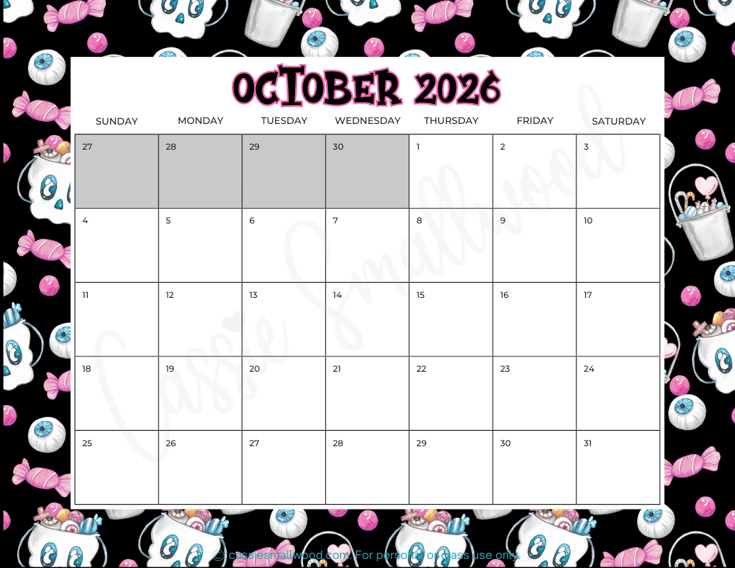 Free October 2026 Printable Calendar
