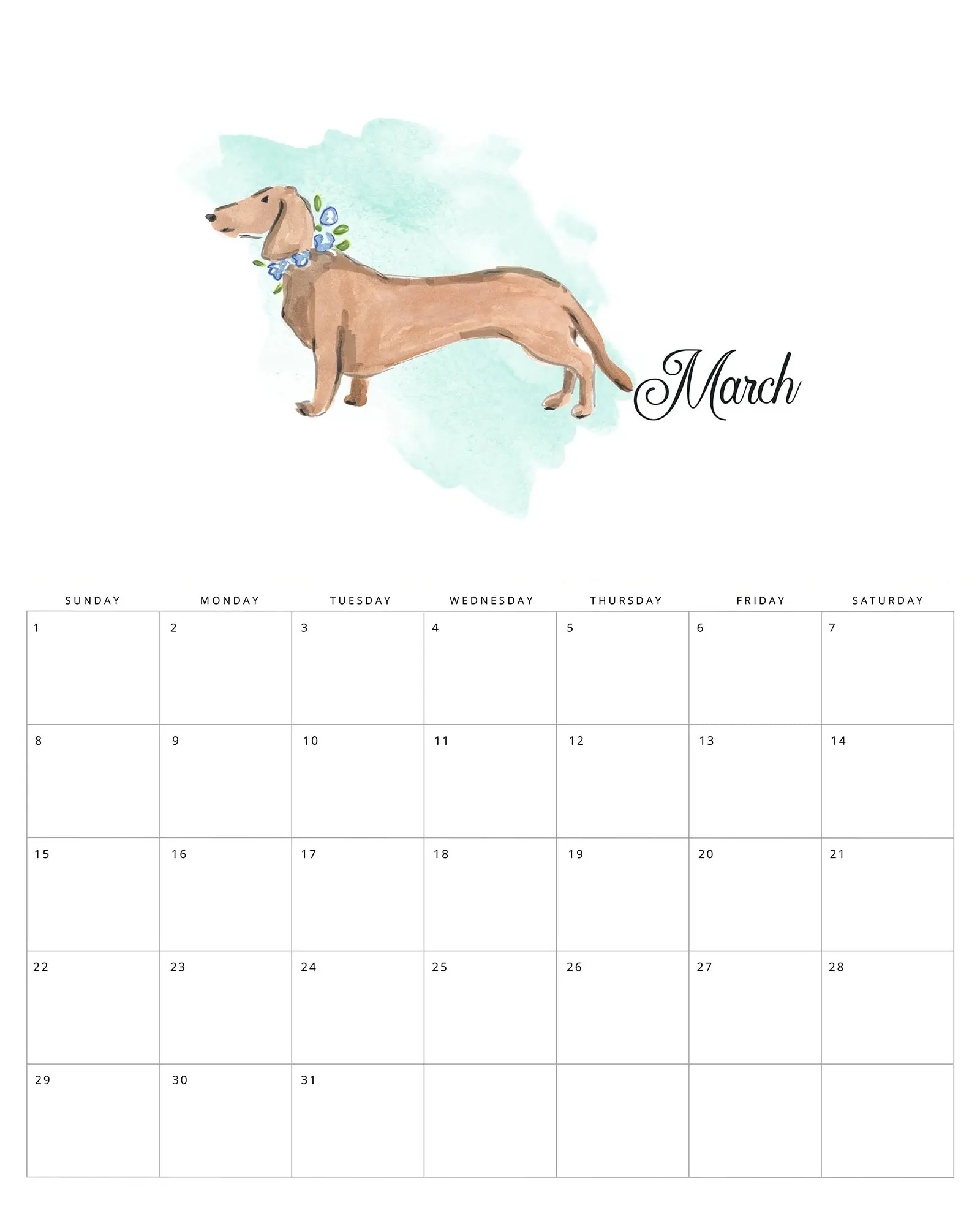 Free Printable Dog Calendar 2026