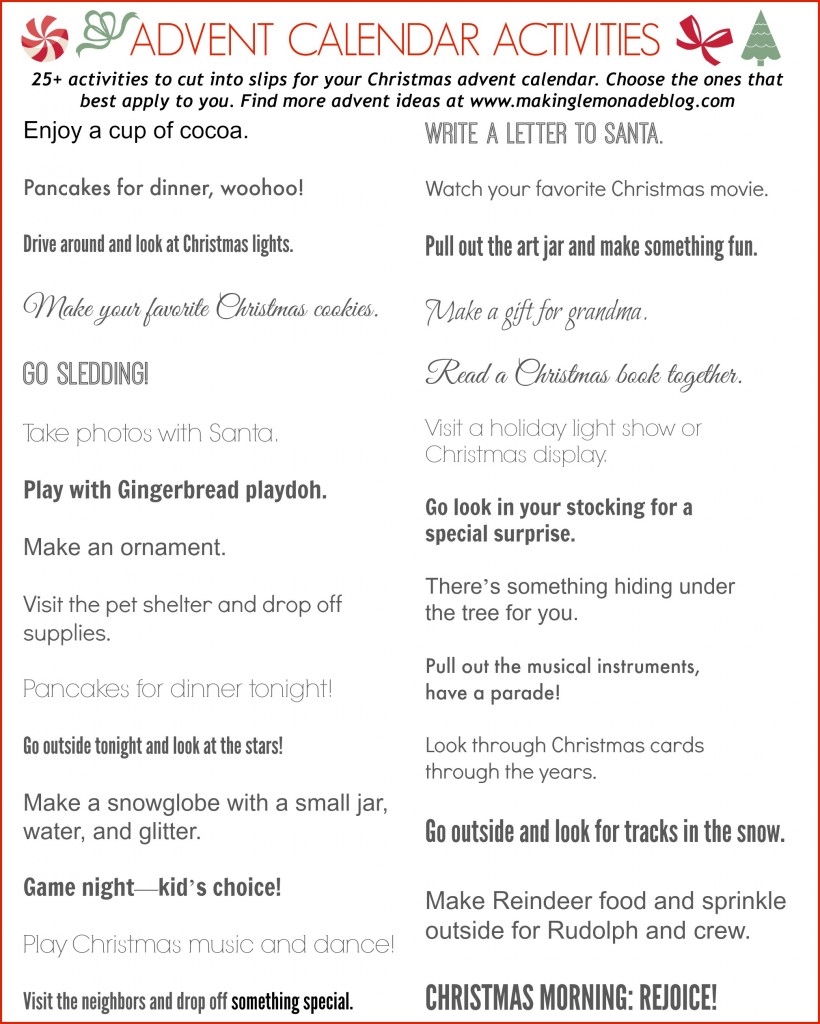 Free Printable Advent Calendar Activities