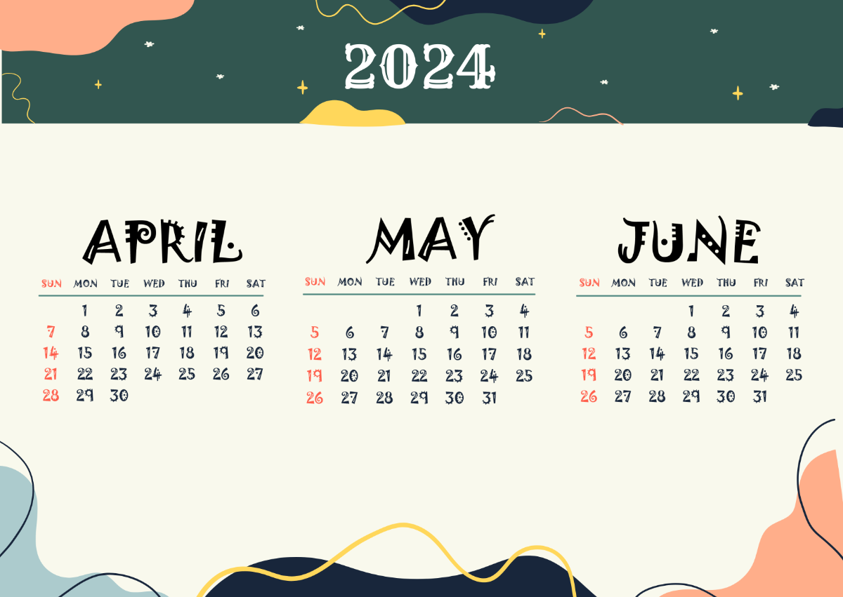April May June Calendar Printable