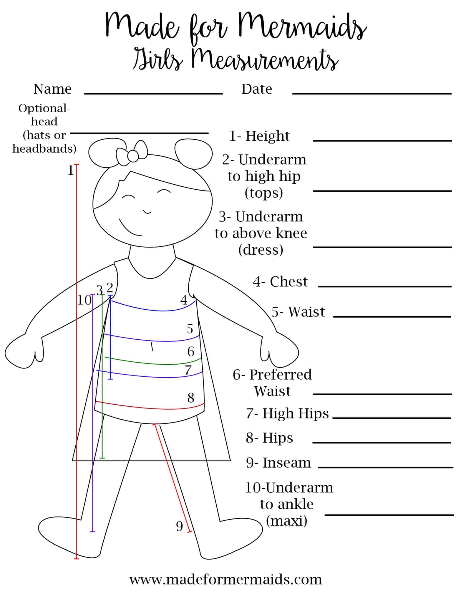Body Measurement Chart Printable Free