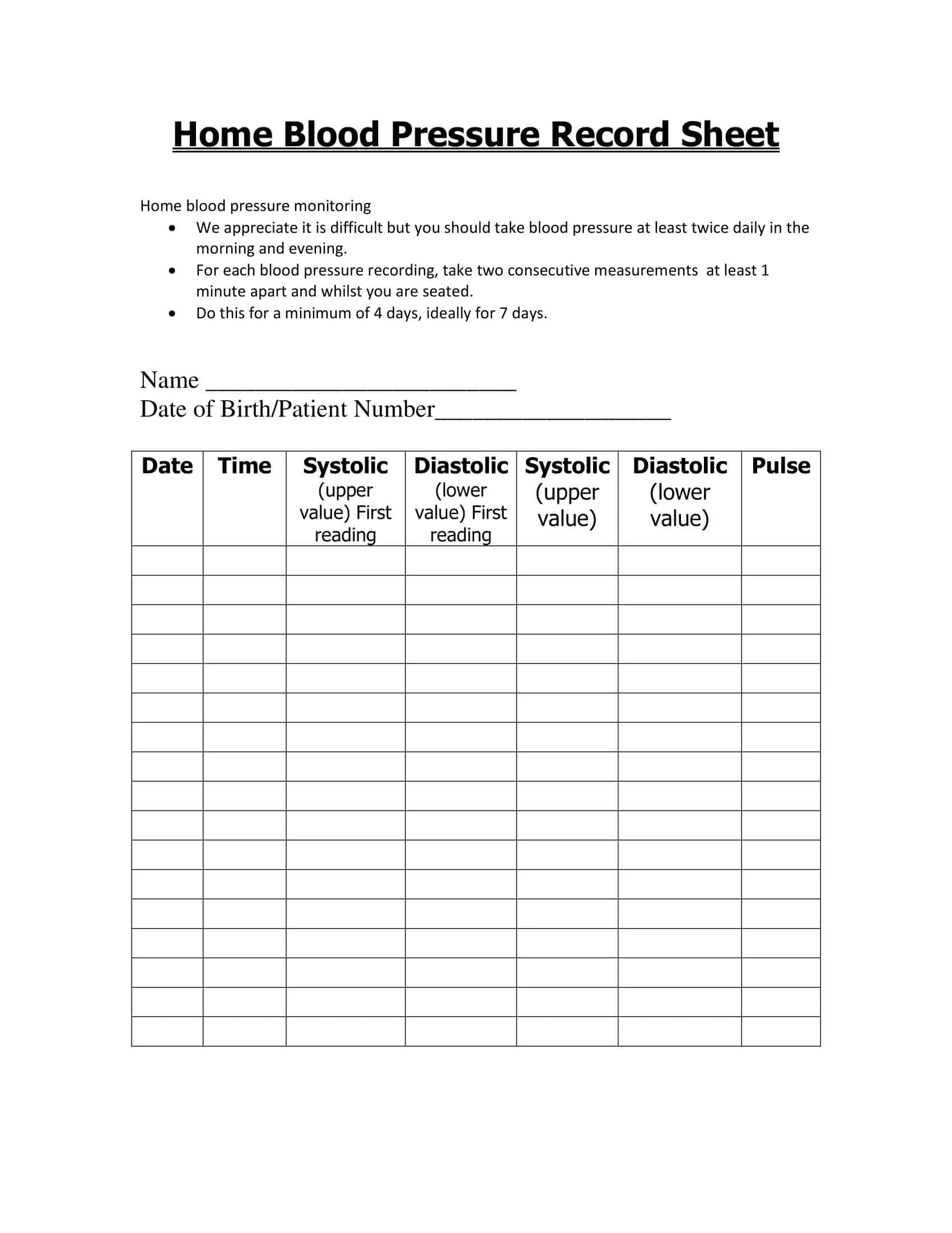 Free Printable Blood Pressure Log Templates PDF Excel Sheet
