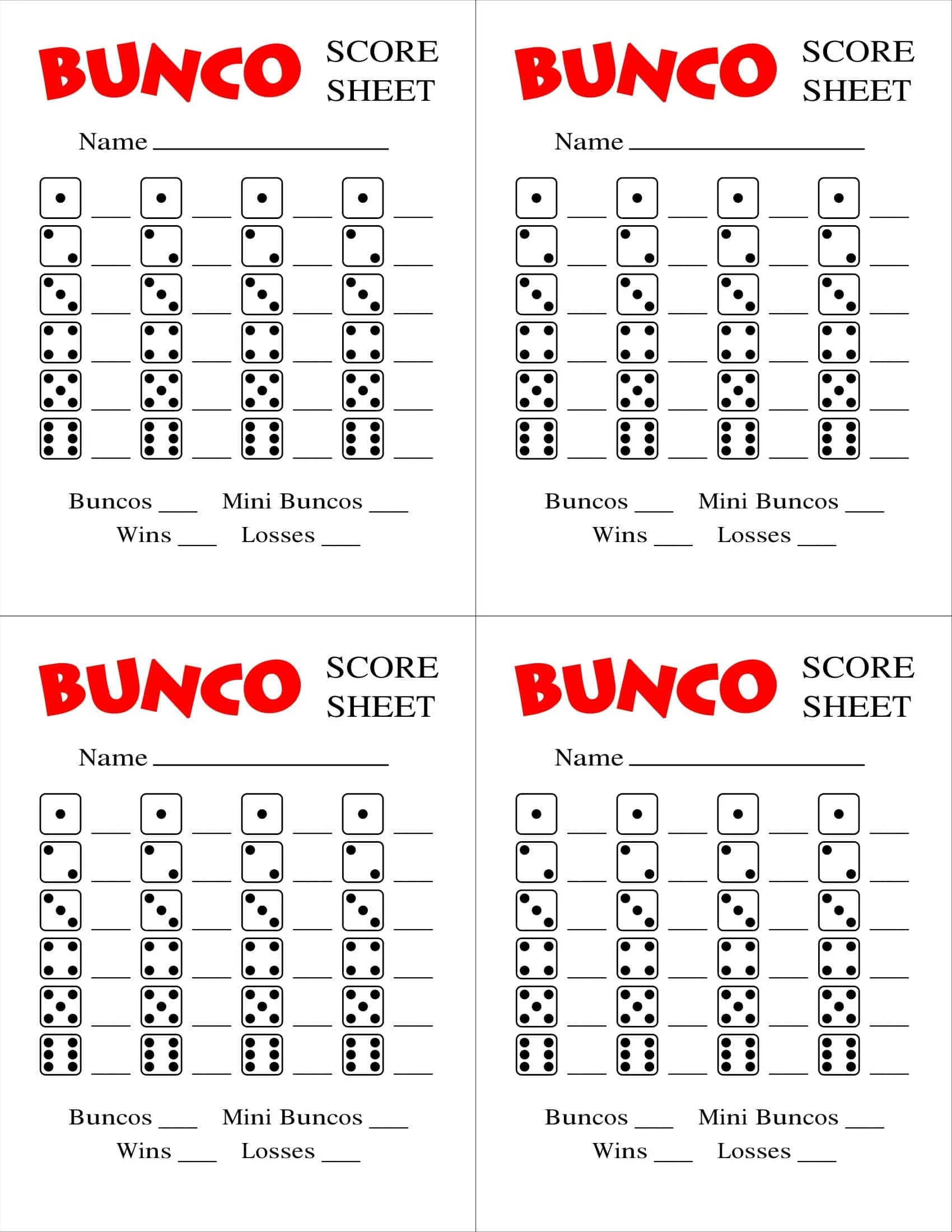 Bunco Tally Sheets Free Printable Bunco Tally Sheets Free Printable