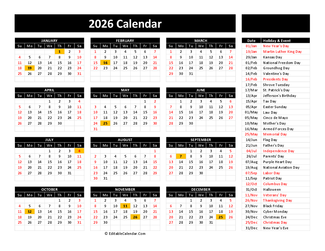 2026 Keyboard Calendar Printable