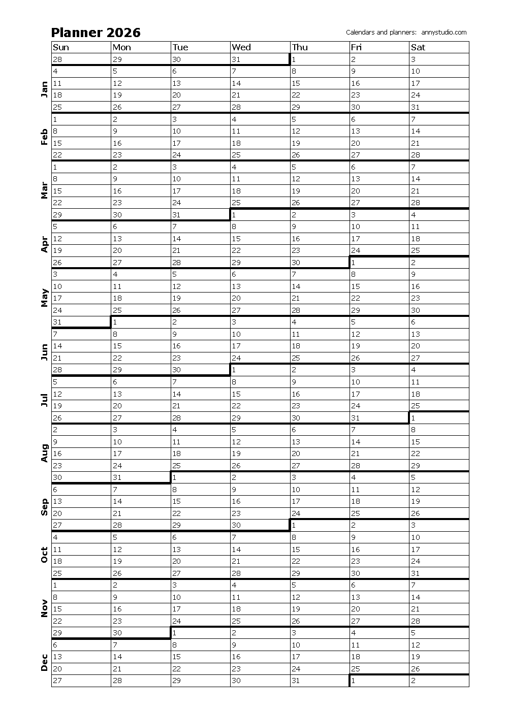 Printable Calendar Yearly 2026 Printable Calendar Yearly 2026
