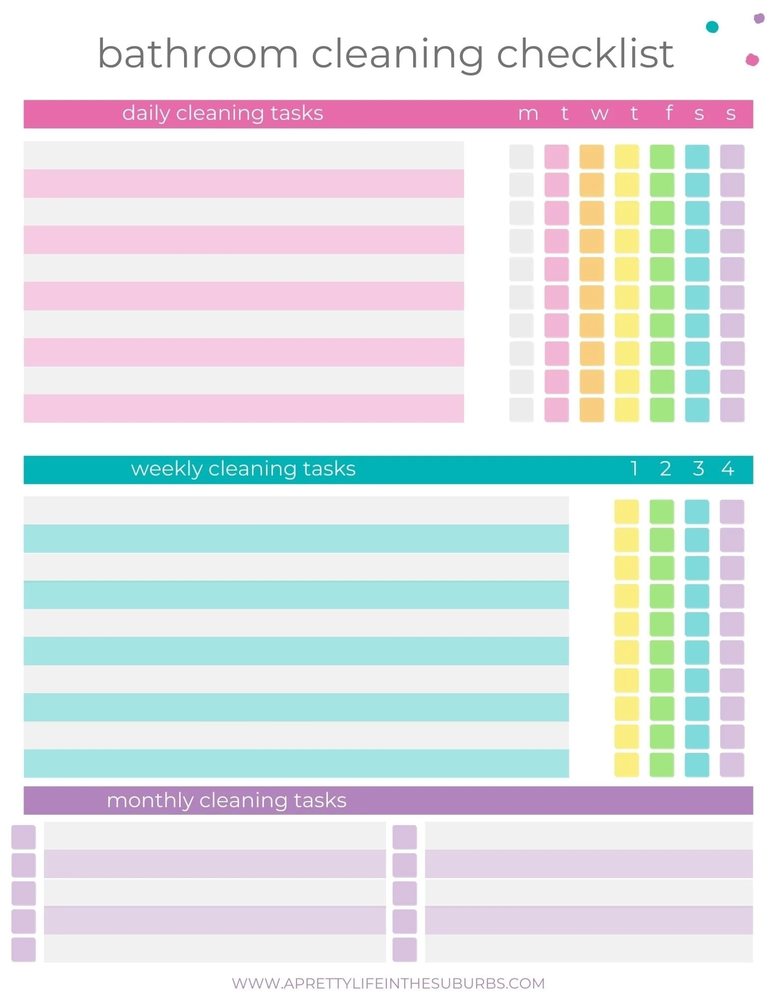 Printable Bathroom Cleaning Chart