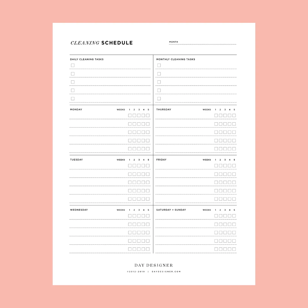 Cleaning Schedule Chart Printable