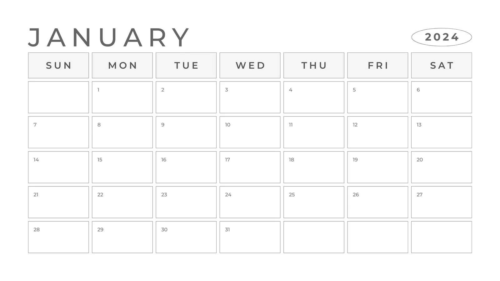 Printable One Month Calendar