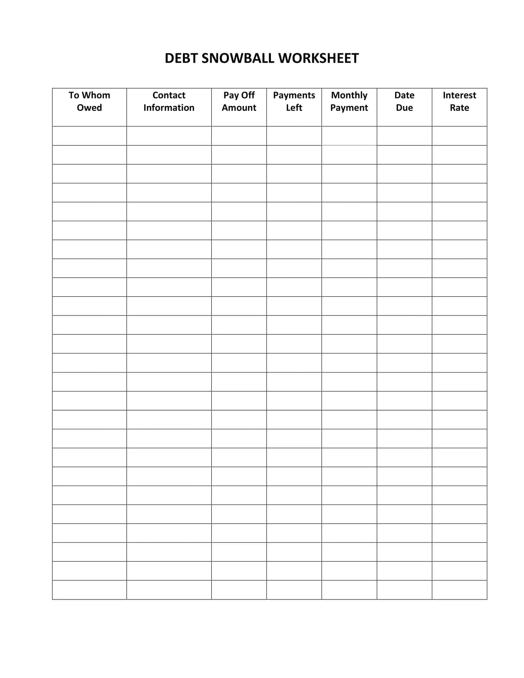 Free Printable Debt Snowball Templates PDF Excel Worksheet Free Printable Debt Snowball Templates PDF Excel Worksheet