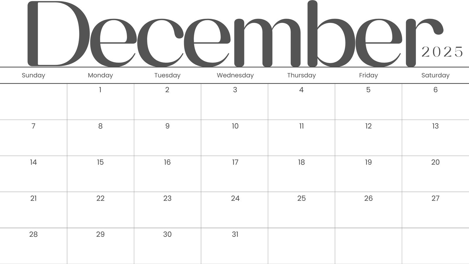 December Free Printable Calendar