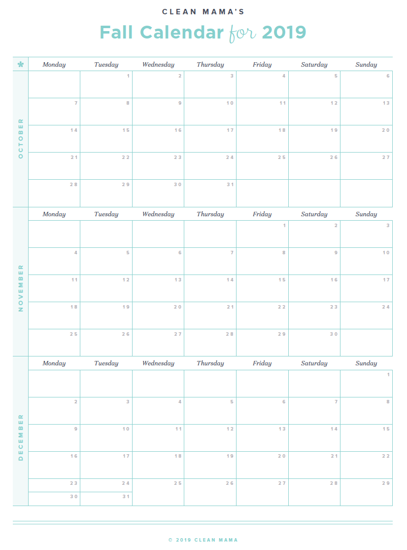 Free Printable Fall 2019 Calendar Clean Mama Free Printable Fall 2019 Calendar Clean Mama