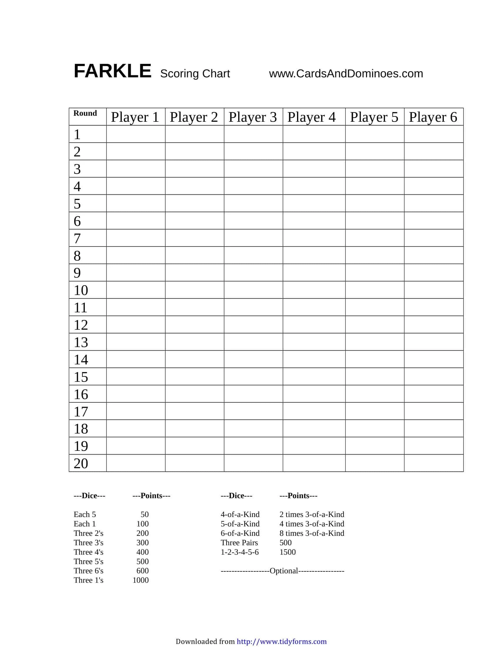 Free Printable Farkle Score Sheet Excel PDF Rules Gameplay Scoring