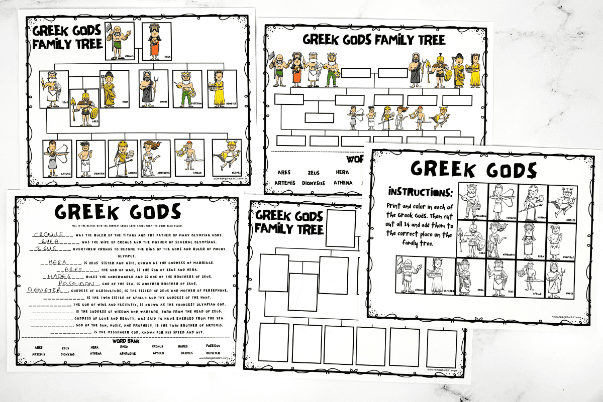 Free Printable Greek Gods Family Tree Worksheet