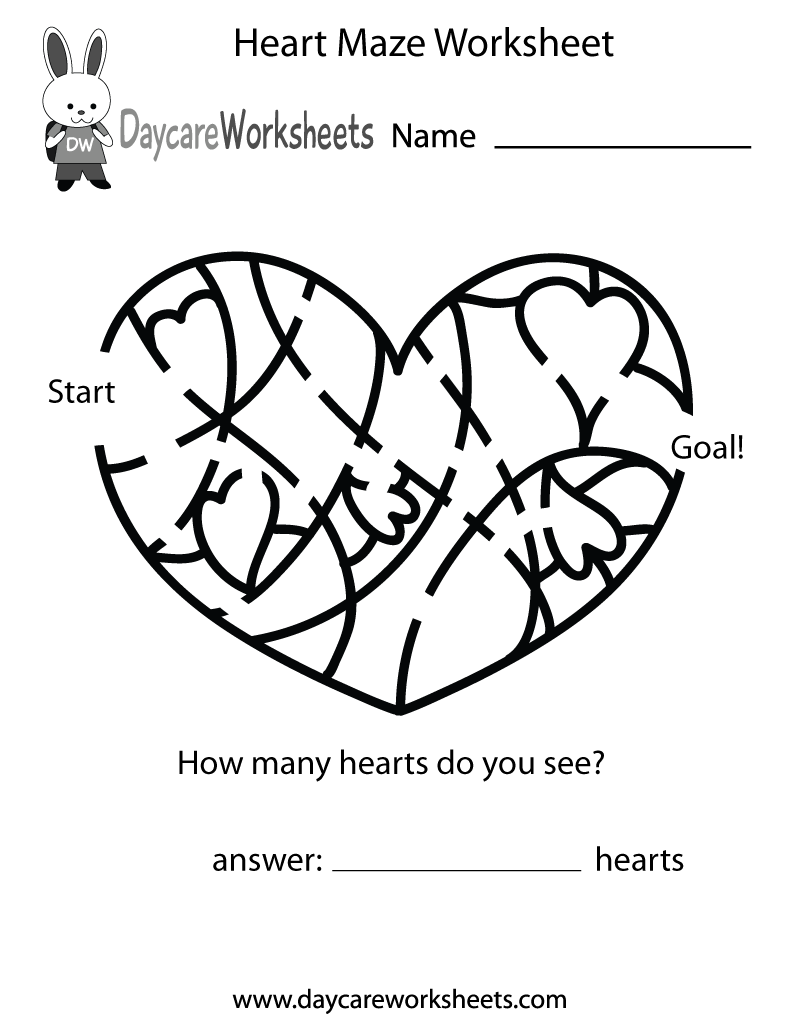 Free Printable Heart Maze Worksheet For Preschool Free Printable Heart Maze Worksheet For Preschool