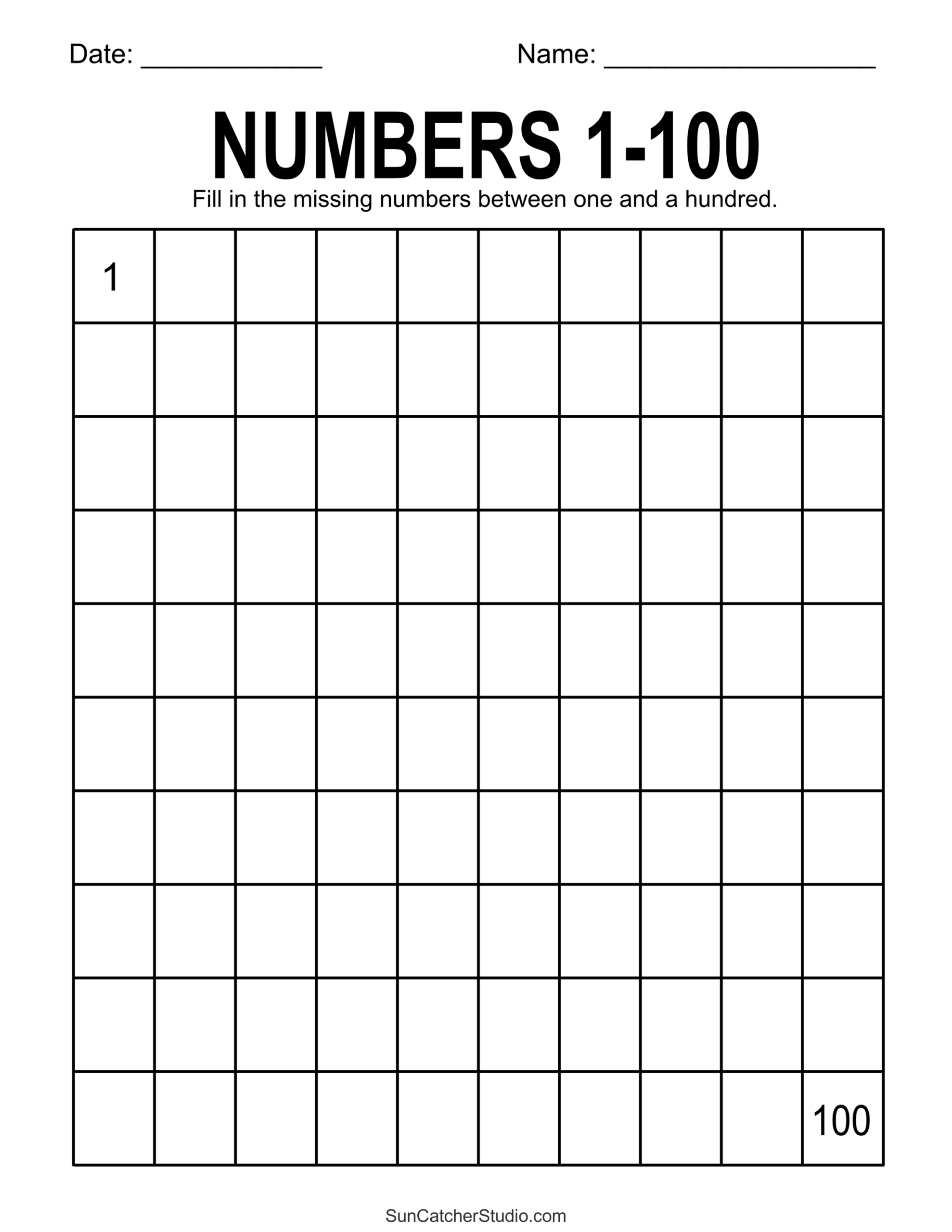 100 Chart Blank Printable