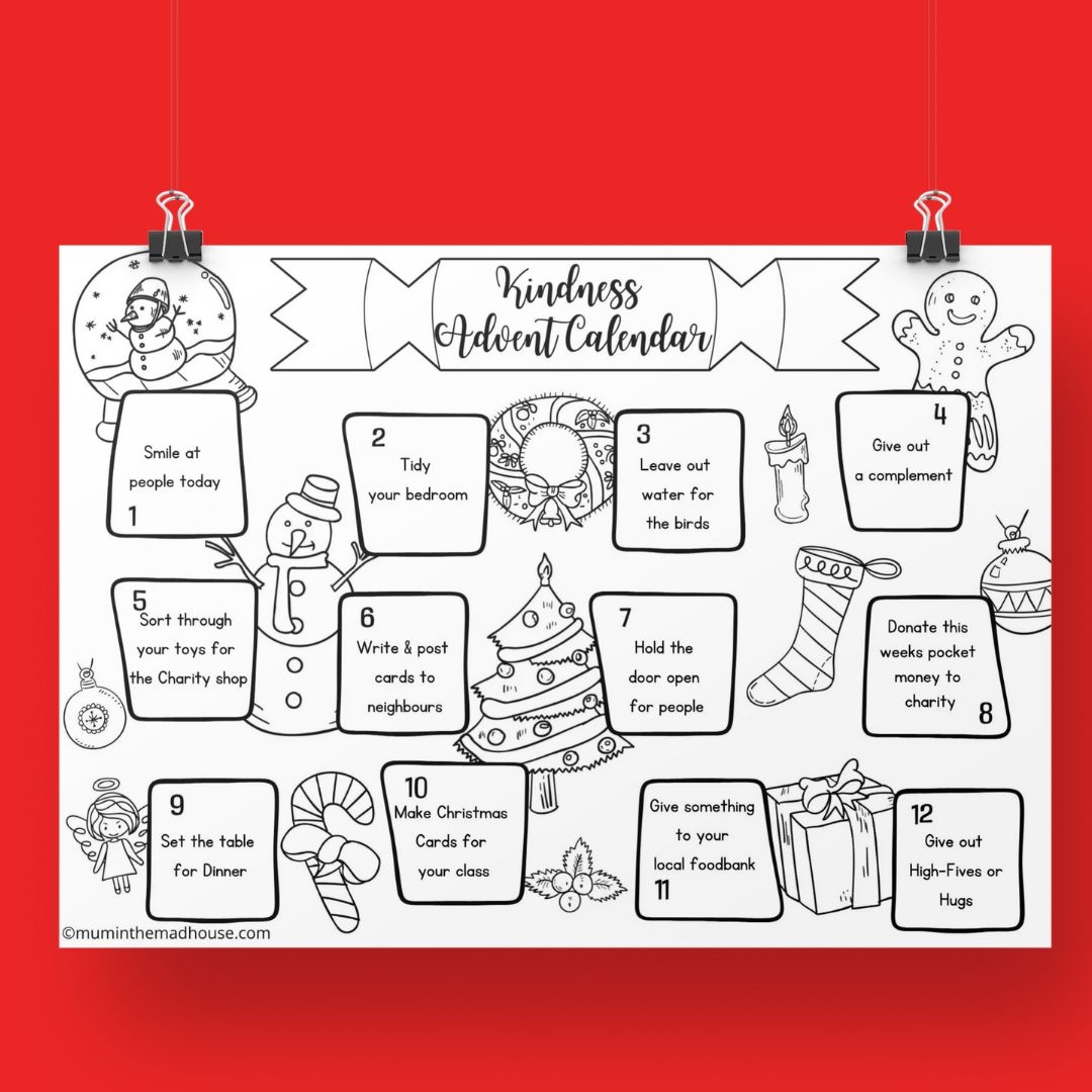 Free Printable Kindness Advent Calendar To Colour Mum In The Madhouse