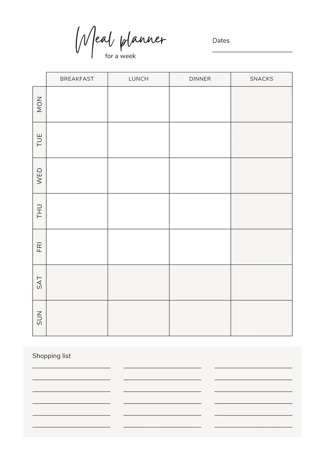 Food Calendar Printable