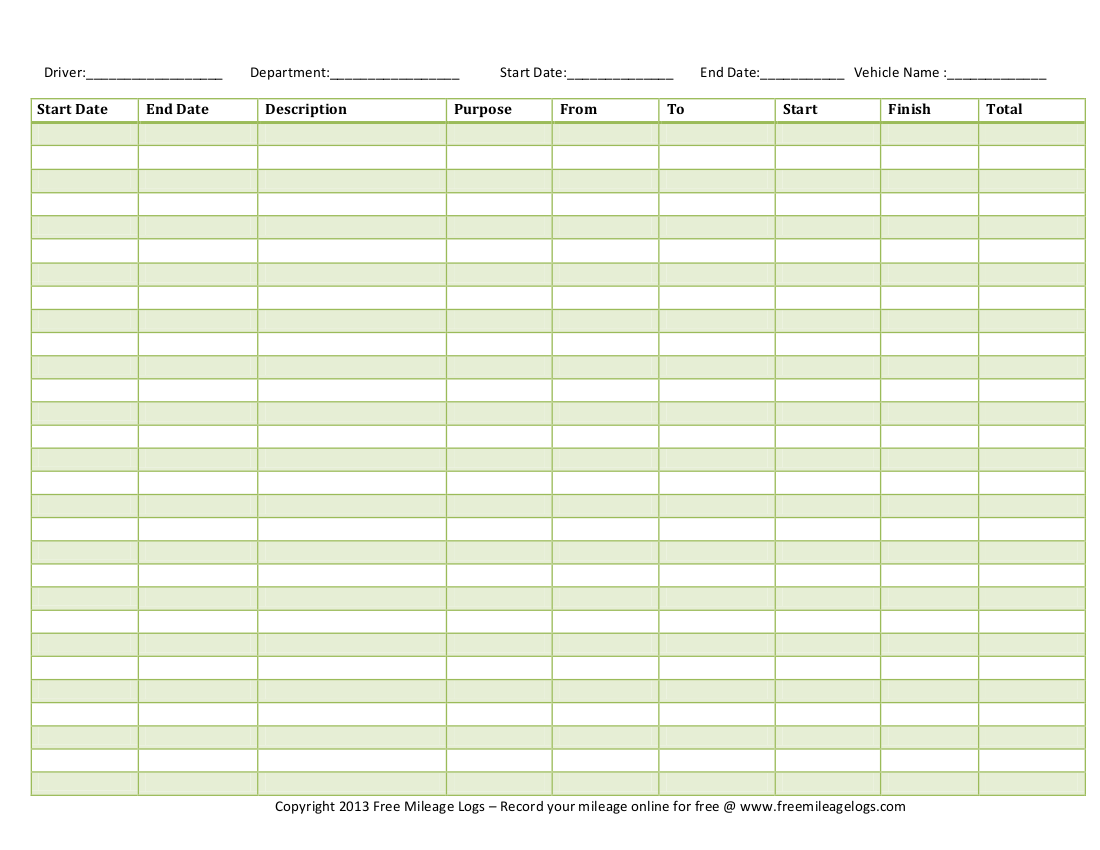 Free Printable Mileage Logs Free Printable Mileage Logs