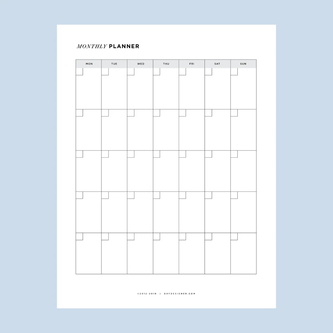 Free Printable Monthly Calendar View Day Designer