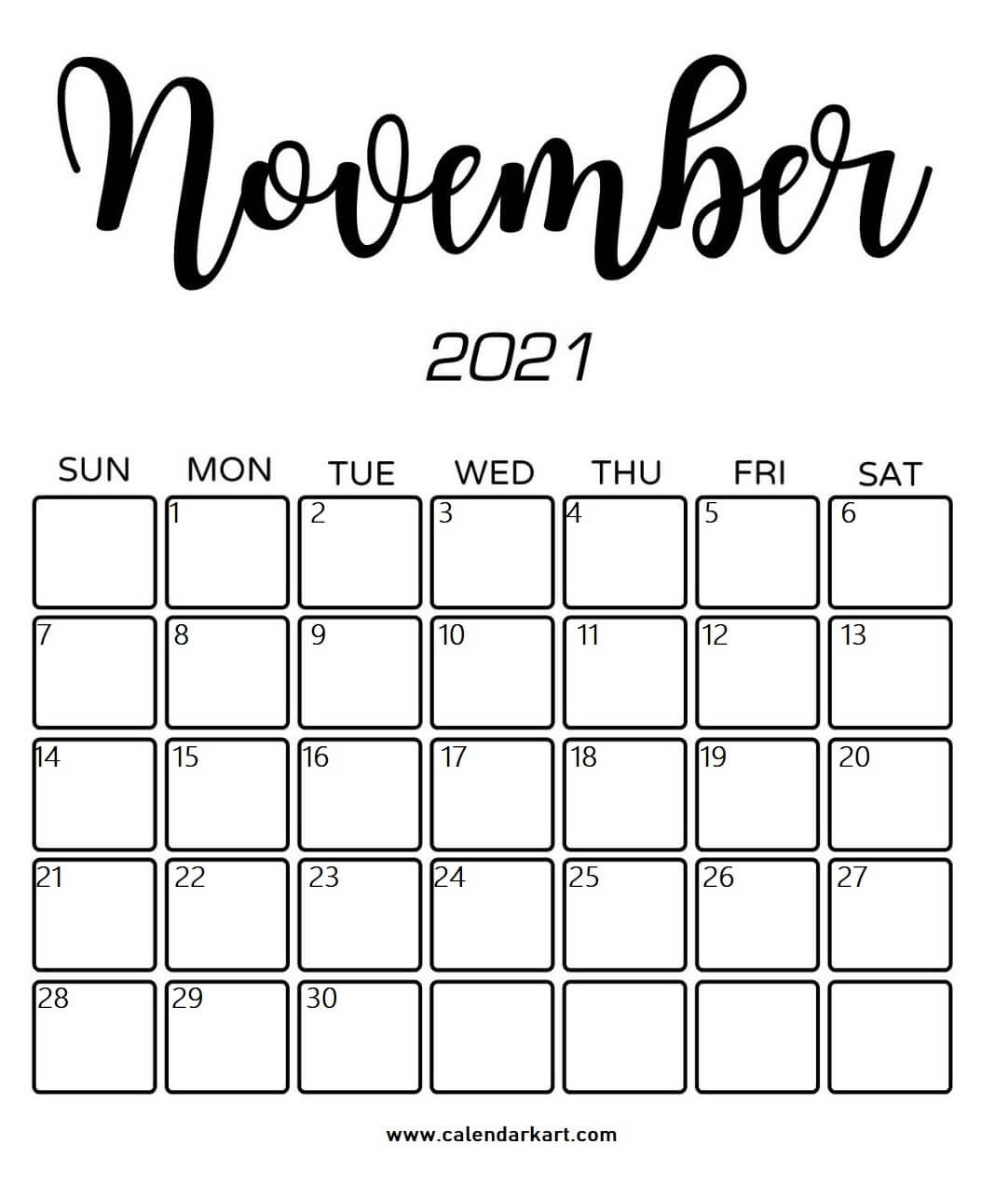 Free Printable November 2021 Calendar By Calendarkart On DeviantArt