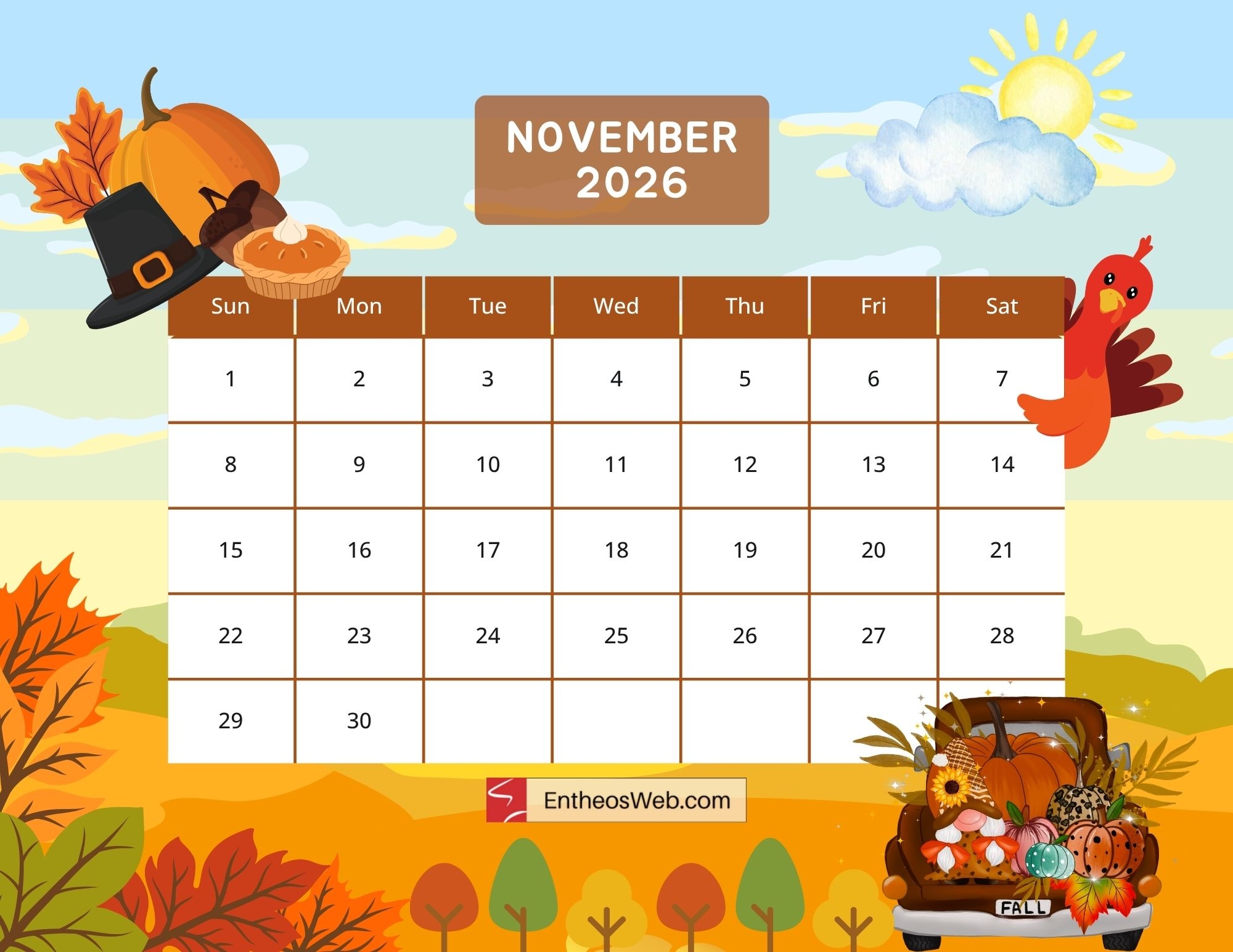 November 2026 Blank Calendar Printable Free