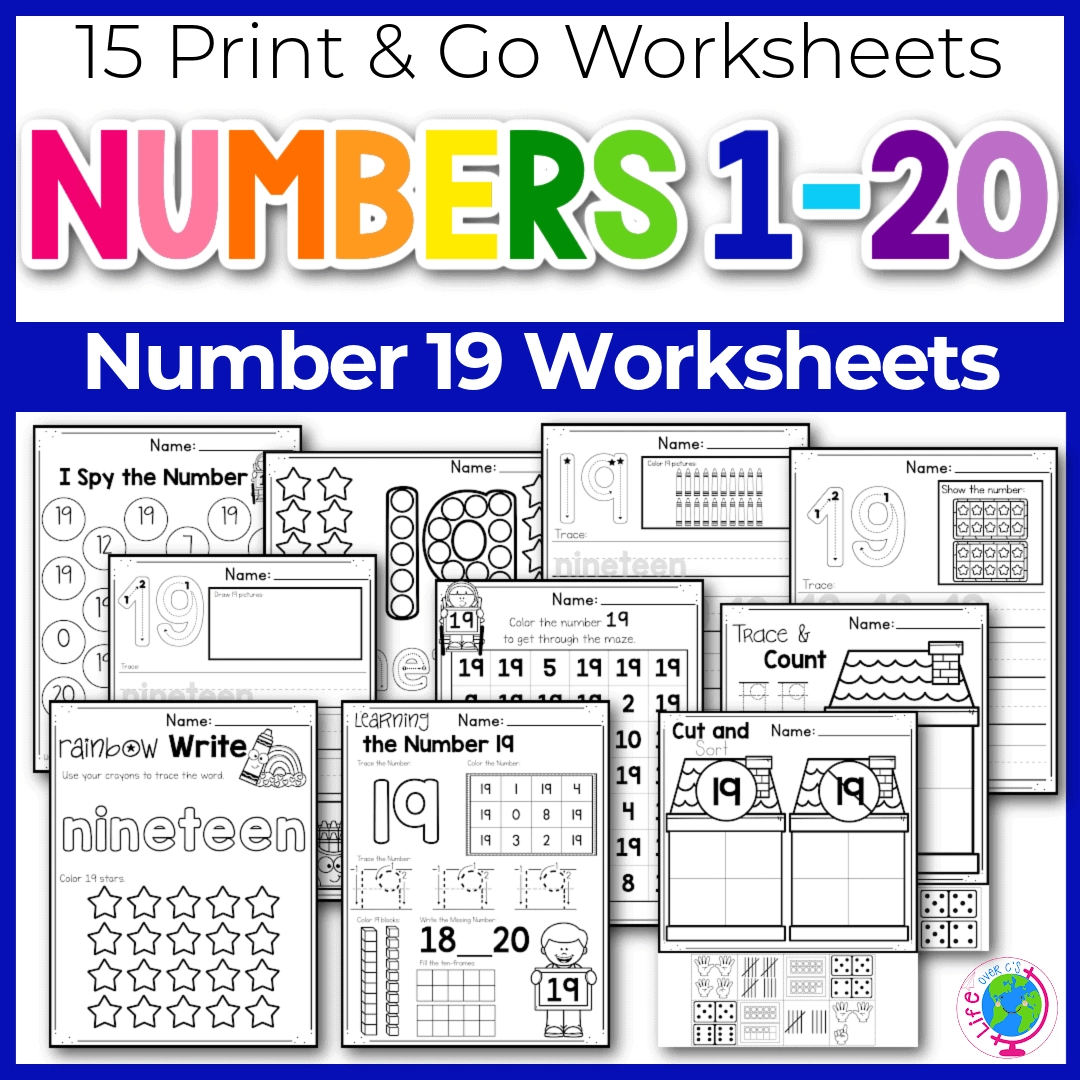 Free Printable Number 19 Worksheet