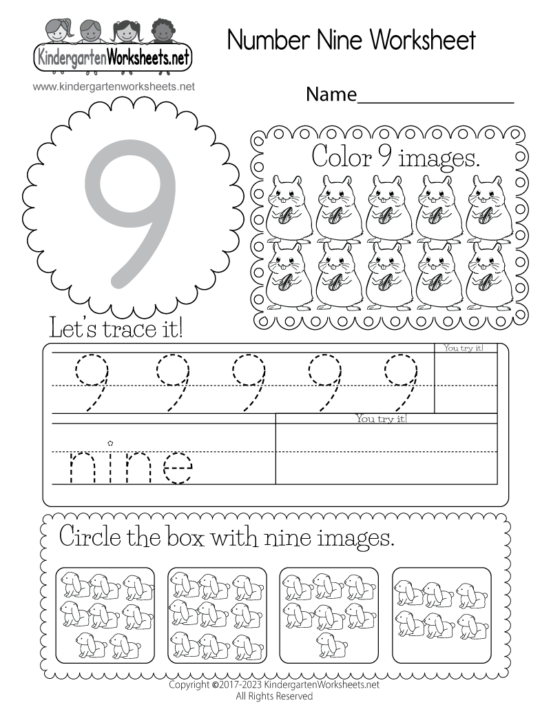 Number 9 Printable Worksheets