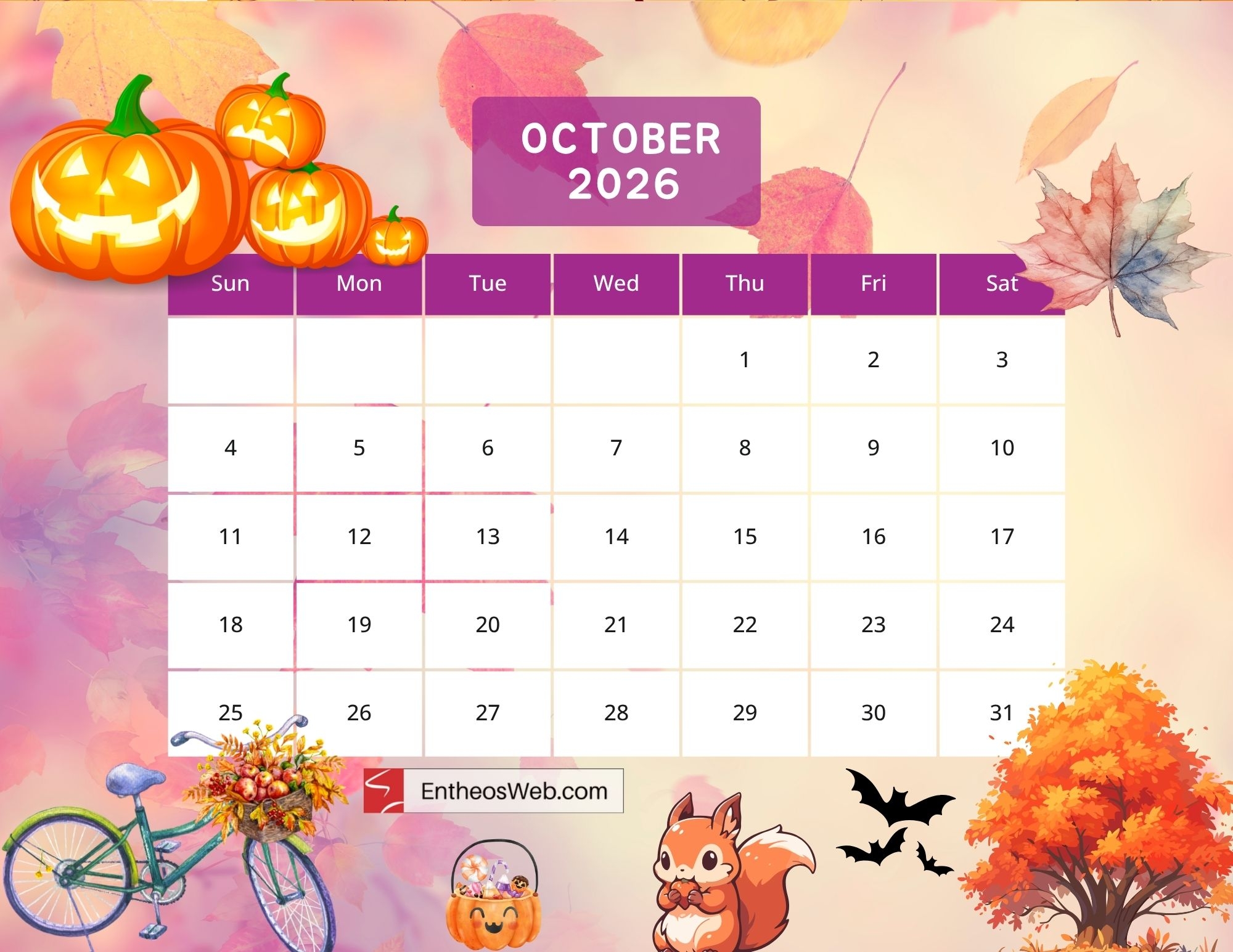 Free Printable October 2026 Calendars EntheosWeb
