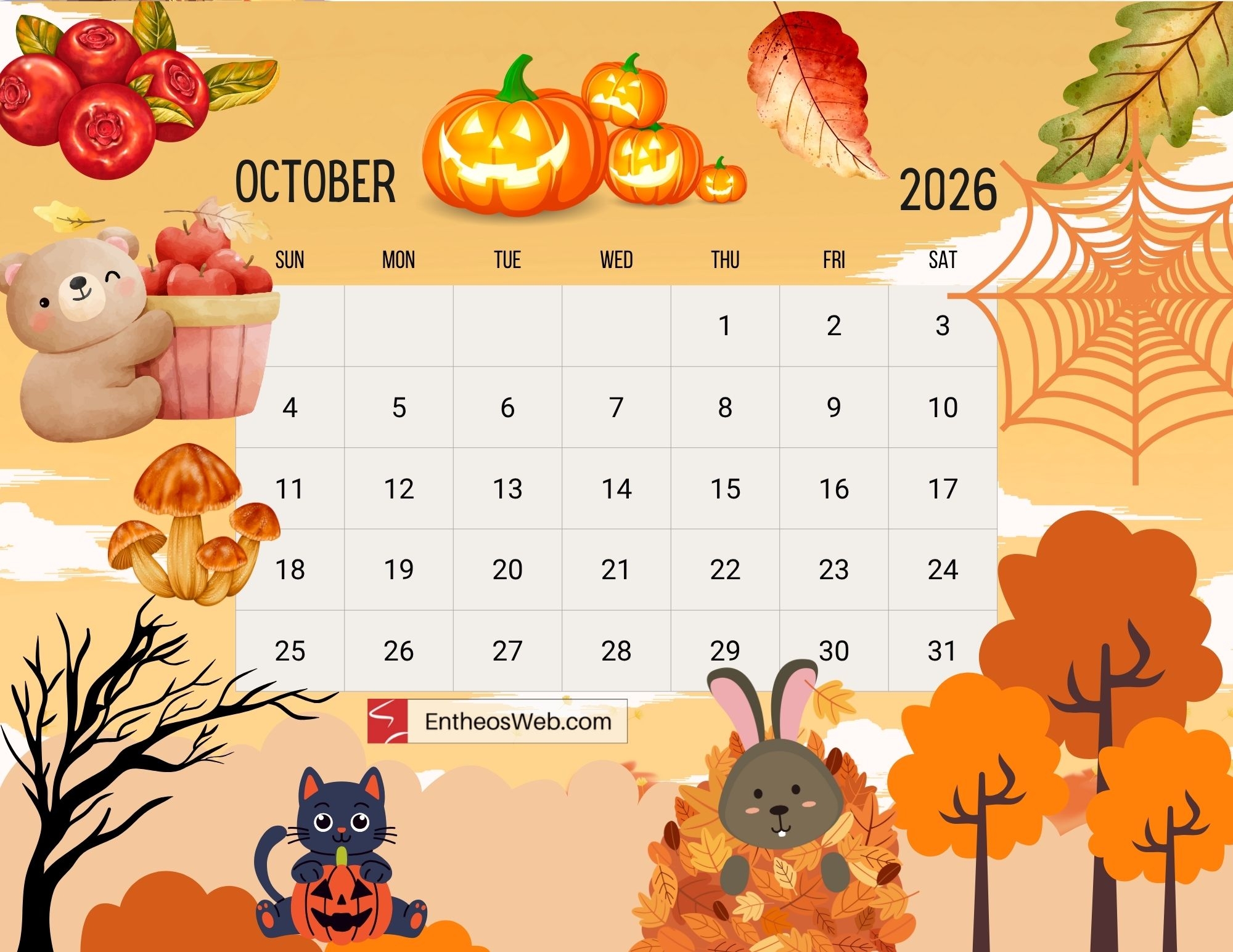 Free Printable October 2026 Calendars EntheosWeb