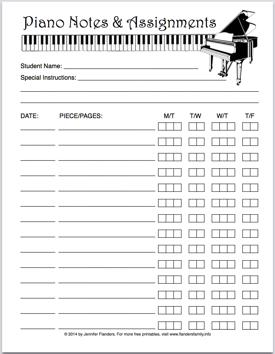 Free Printable Piano Practice Record Flanders Family Home Life Free Printable Piano Practice Record Flanders Family Home Life