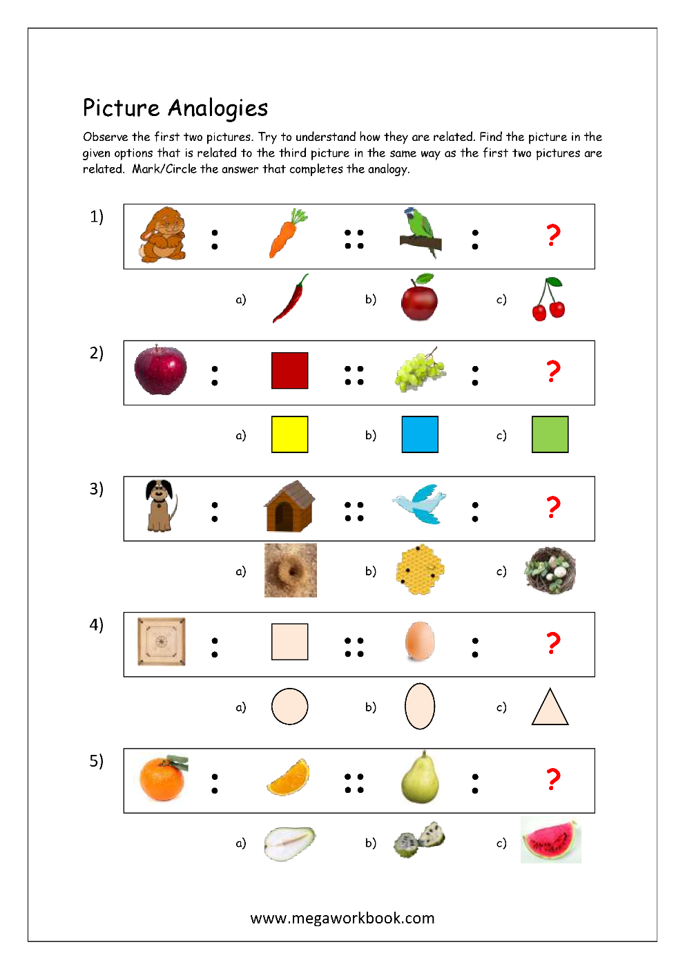 Free Printable Picture Analogy Worksheets Logical Reasoning MegaWorkbook