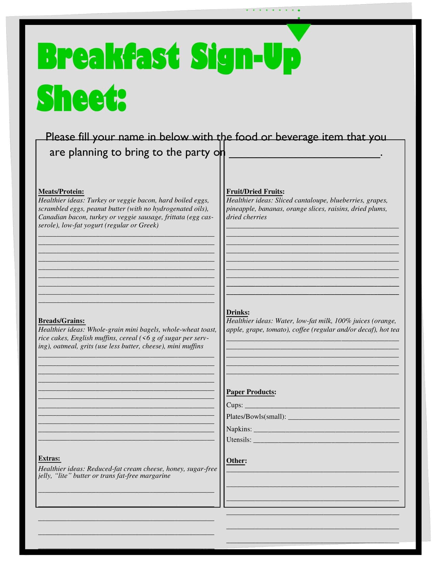 Free Printable Potluck Signup Sheet Templates PDF Word Excel 