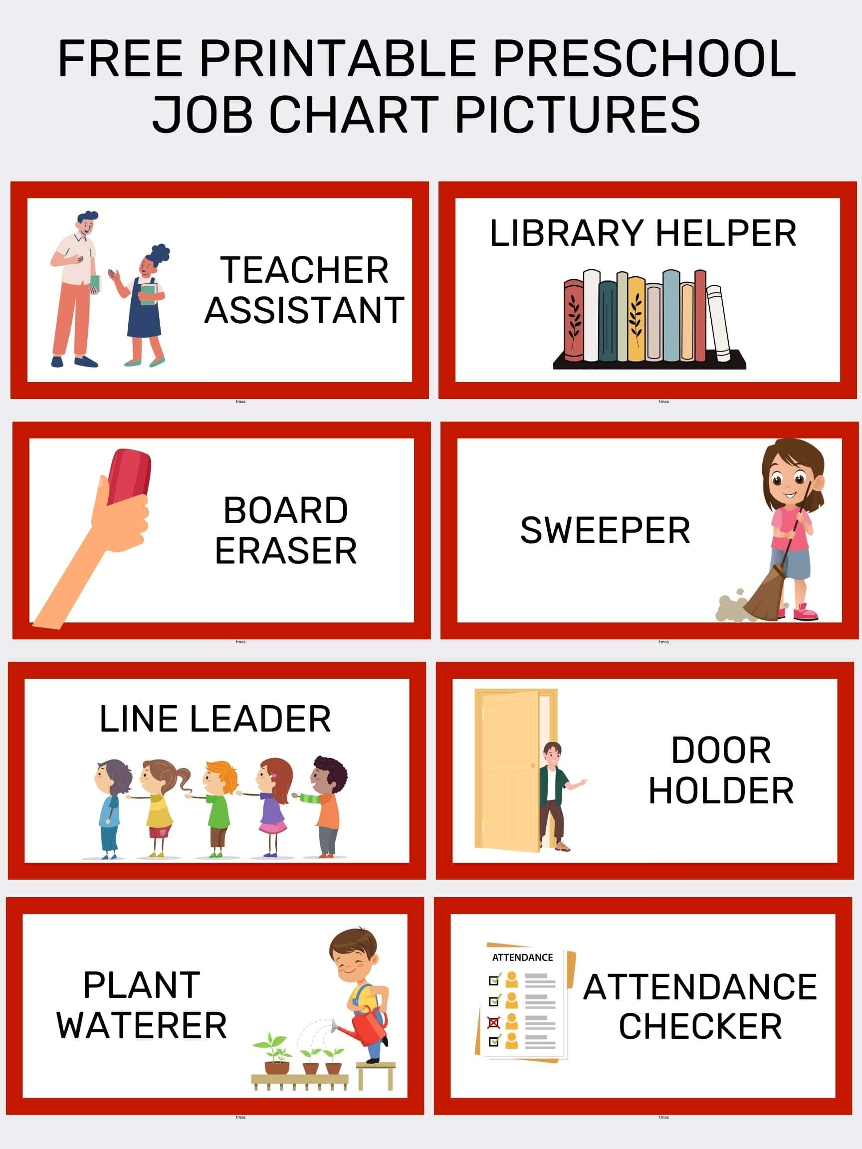 Free Printable Preschool Classroom Job Chart