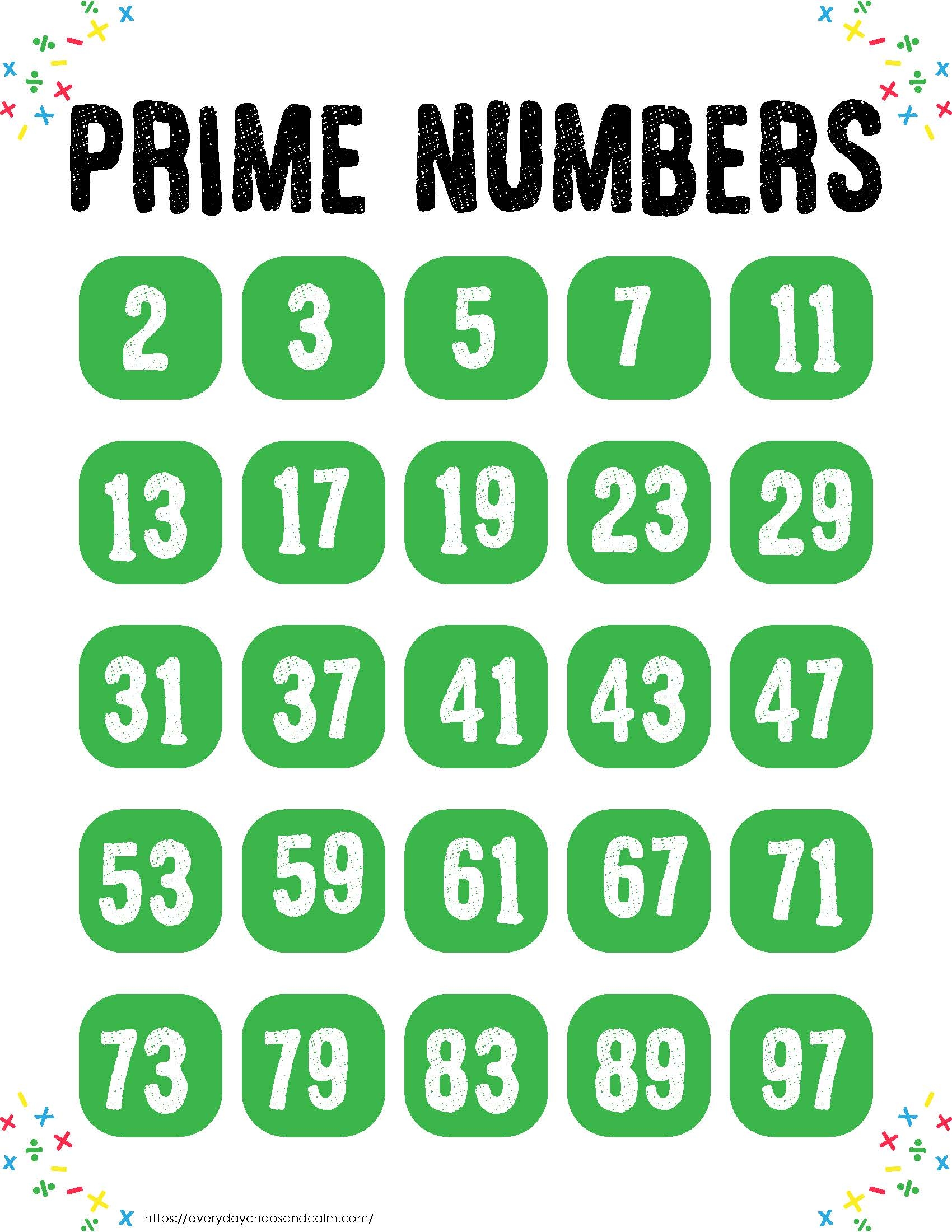Free Printable Prime Number Charts