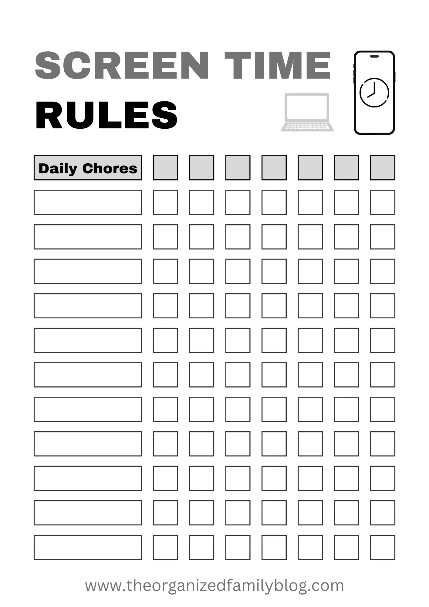 FREE Printable Screen Time Chart For Kids With Tips The Organized Family FREE Printable Screen Time Chart For Kids With Tips The Organized Family