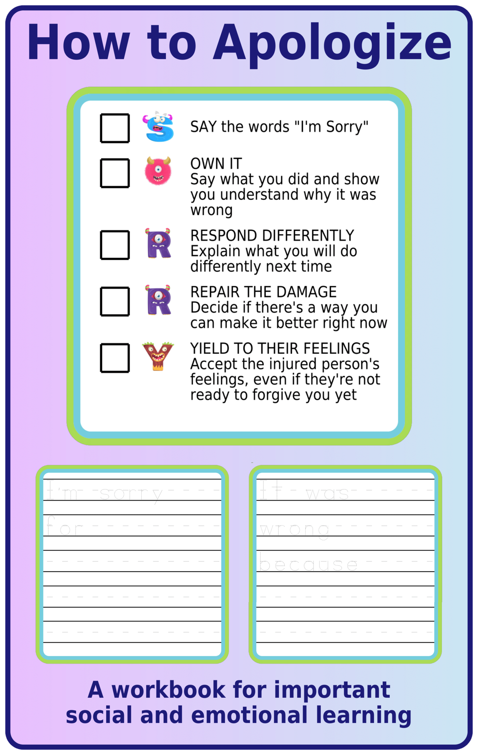 Free Printable Teach Kids To Apologize A Social And Emotional Learning Worksheet Free Printable Teach Kids To Apologize A Social And Emotional Learning Worksheet