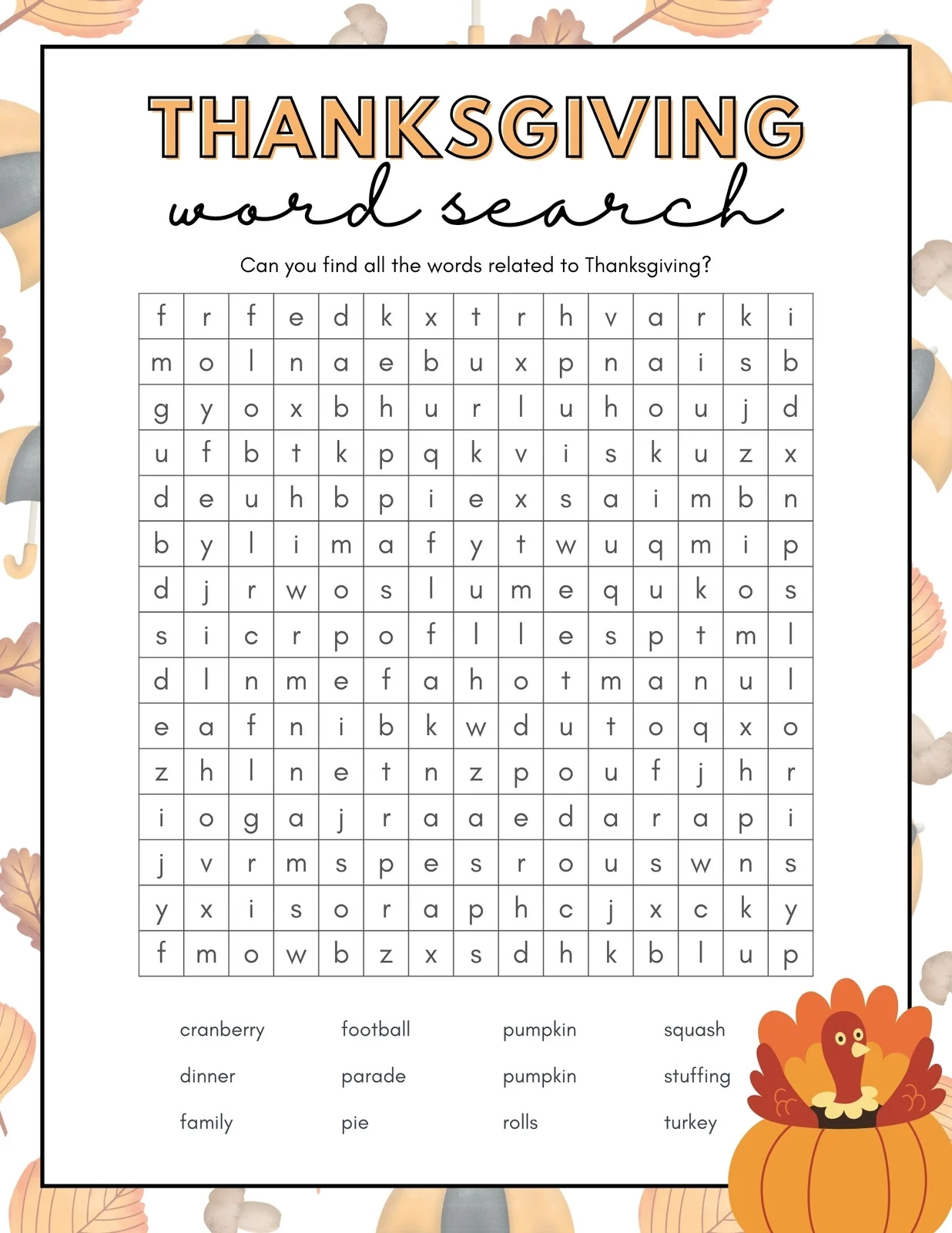 Free Printable Thanksgiving Worksheet