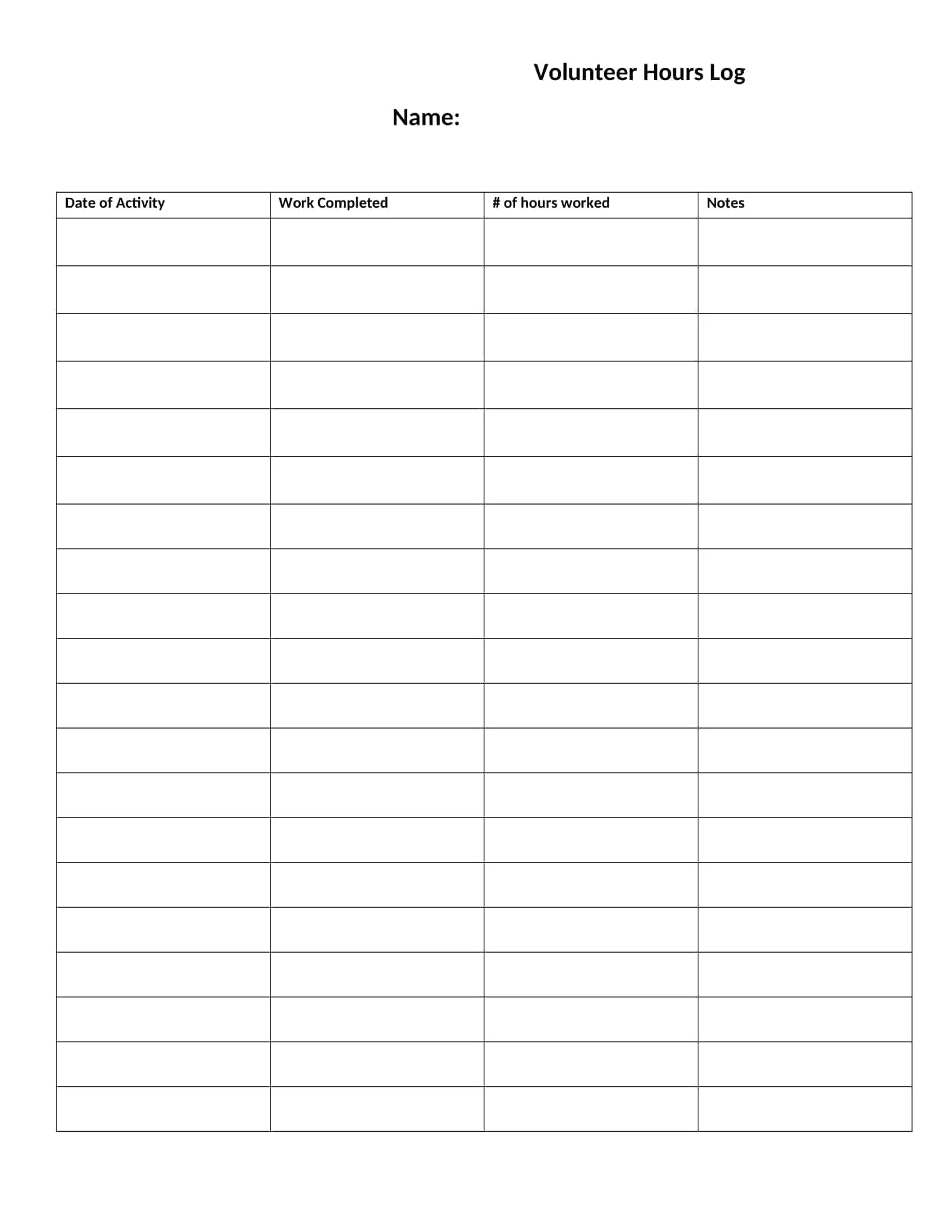 Printable Community Service Log Sheet Printable Community Service Log Sheet
