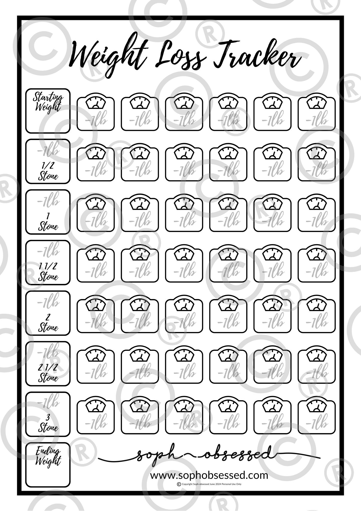 Free Printable Monthly Weight Loss Chart